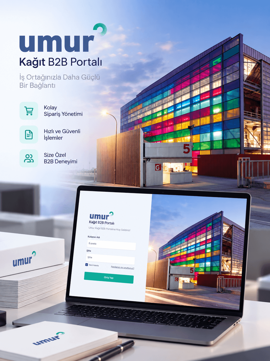 Umur Kağıt için geliştirilen kapalı devre B2B sipariş ve müşteri platformu
