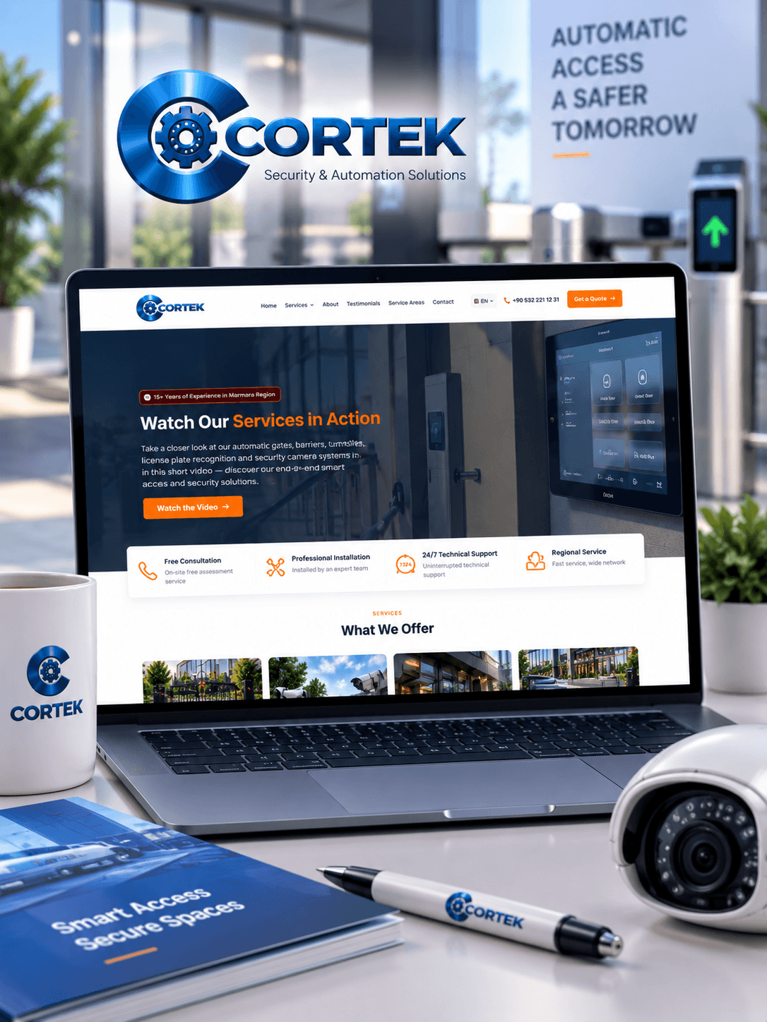 Cortek için geliştirilen otomatik geçiş, güvenlik ve otomasyon çözümleri web platformu