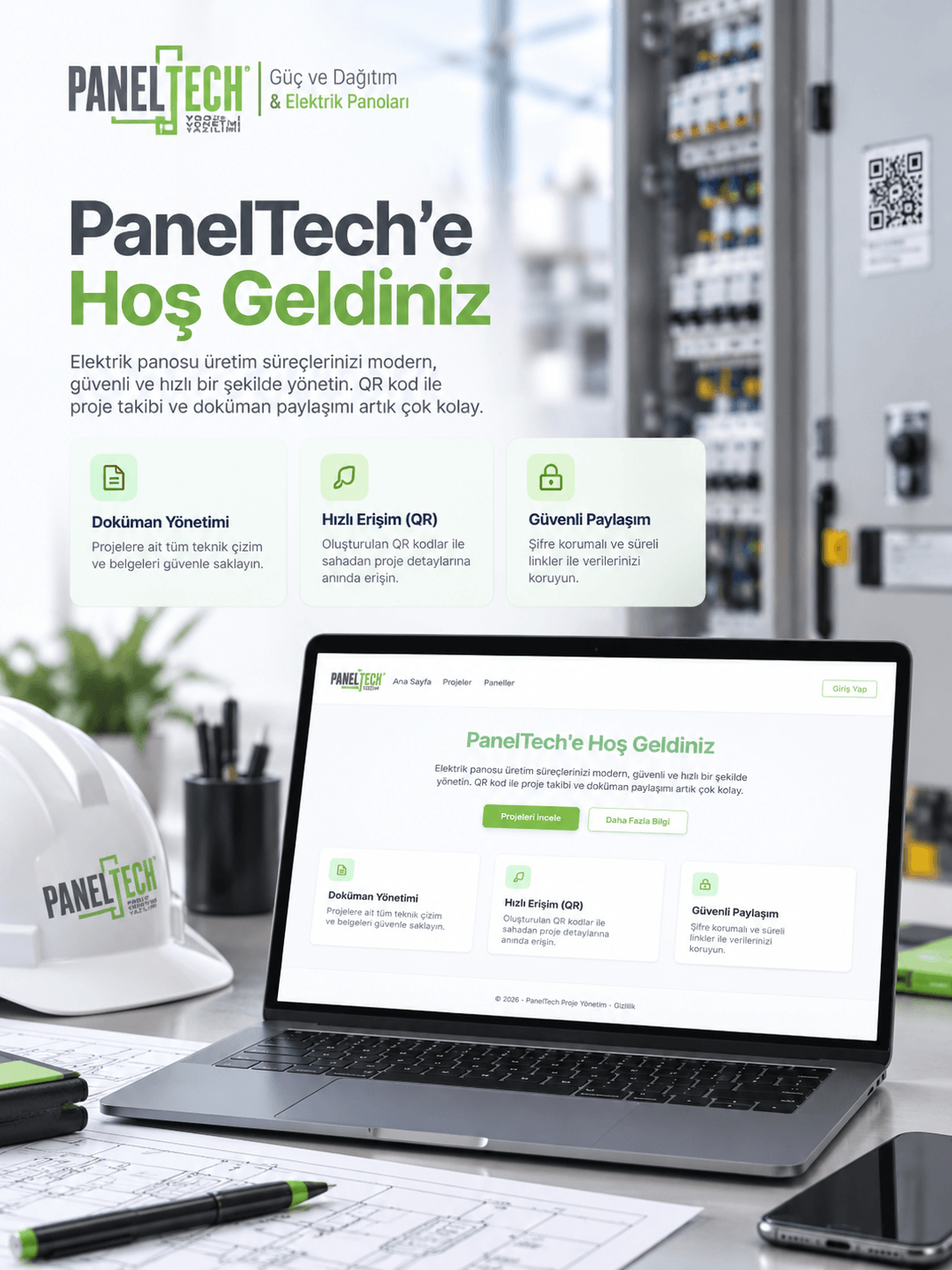 PanelTech için geliştirilen QR tabanlı proje, doküman ve saha erişim platformu.