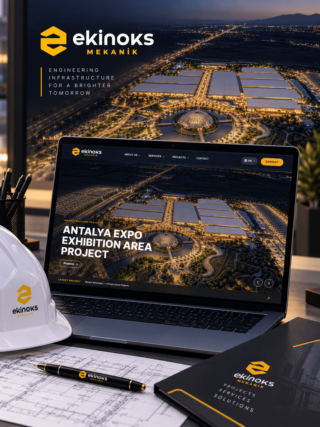 Ekinoks Mekanik için yenilenen kurumsal web deneyimi ve dijital proje vitrini.