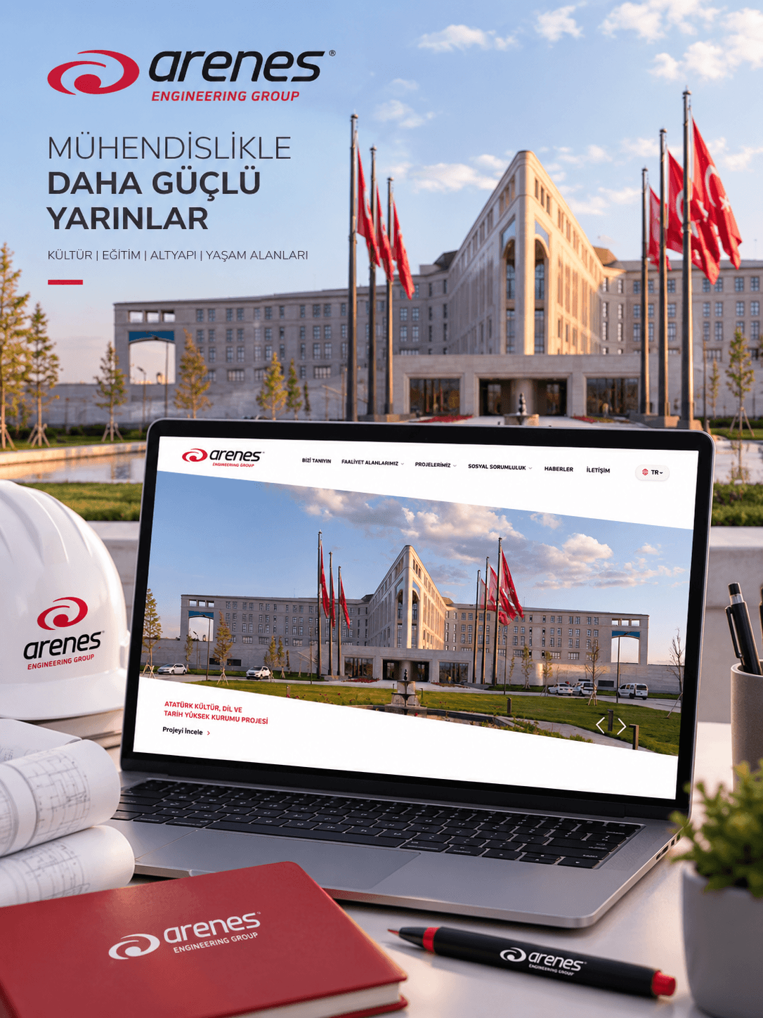 Arenes Group için geliştirilen kurumsal web deneyimi ve mühendislik proje vitrini.